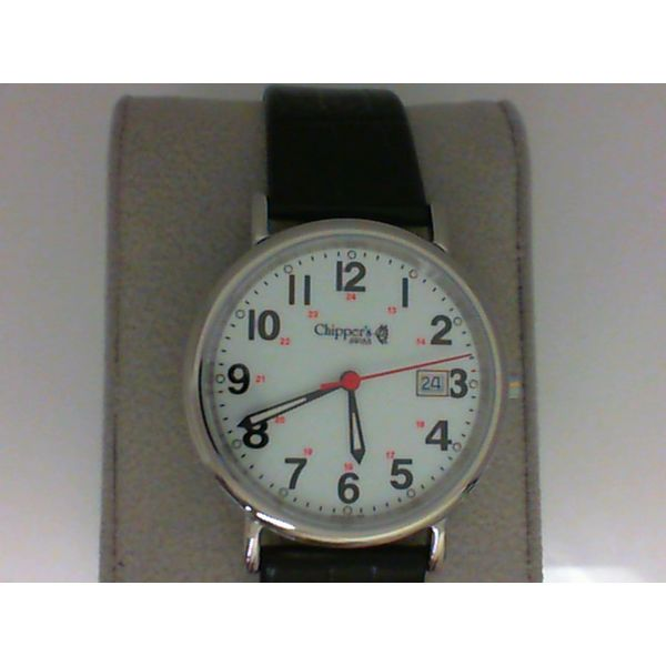 Chipper's Gents Swiss Quartz, White Dial, 3 ATM, Stainless Steel Case, Leather Strap Chipper's Jewelry Bonney Lake, WA