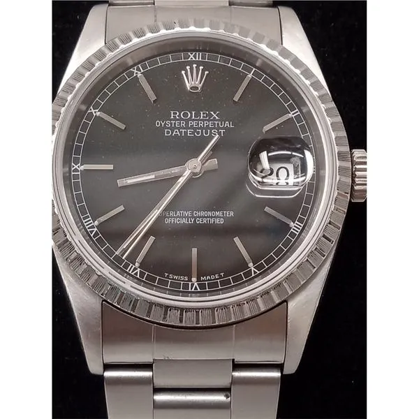 Men's Watch 1990 Rolex Datejust Stainless Engine Turned Bezel Black Dial  Image 3 Chipper's Jewelry Bonney Lake, WA