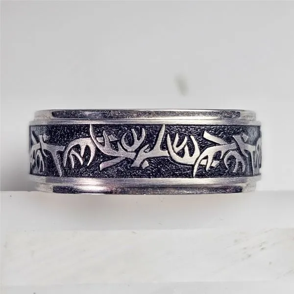 Lashbrook Men's Cobalt Chrome Euro Square Wedding Band with Laser Cut Antler Design Image 4 Chipper's Jewelry Bonney Lake, WA