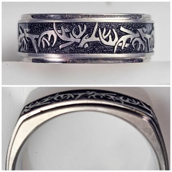 Lashbrook Men's Cobalt Chrome Euro Square Wedding Band with Laser Cut Antler Design Chipper's Jewelry Bonney Lake, WA
