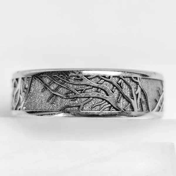 Lashbrook Men's Cobalt Chrome Wedding Band with Branches Design Image 4 Chipper's Jewelry Bonney Lake, WA