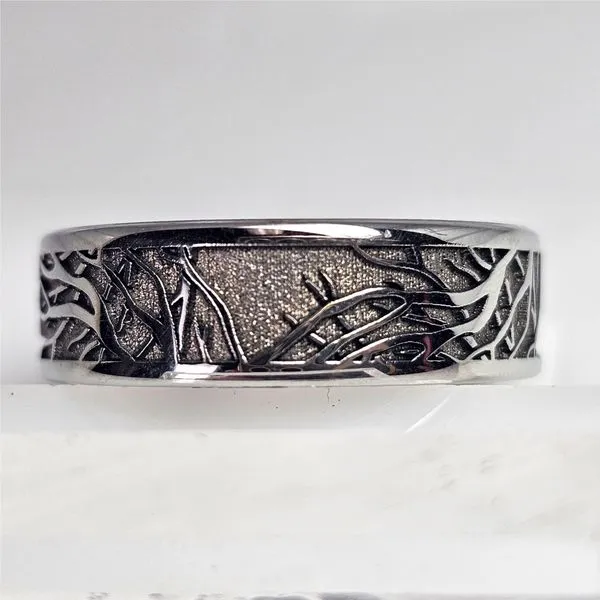 Lashbrook Men's Cobalt Chrome Wedding Band with Branches Design Chipper's Jewelry Bonney Lake, WA