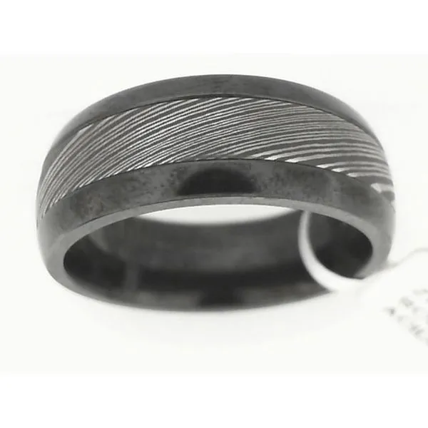 Lashbrook Men's Black Zirconium Wedding Band with 4mm Damascus Steel Inlay Image 2 Chipper's Jewelry Bonney Lake, WA