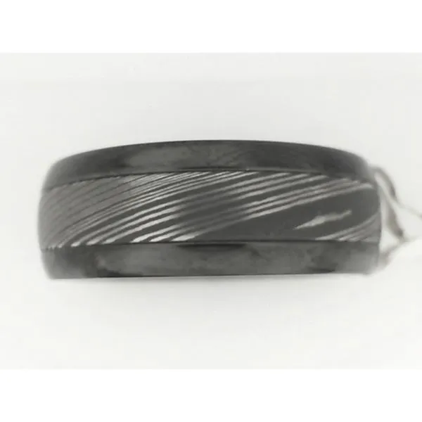 Lashbrook Men's Black Zirconium Wedding Band with 4mm Damascus Steel Inlay Chipper's Jewelry Bonney Lake, WA