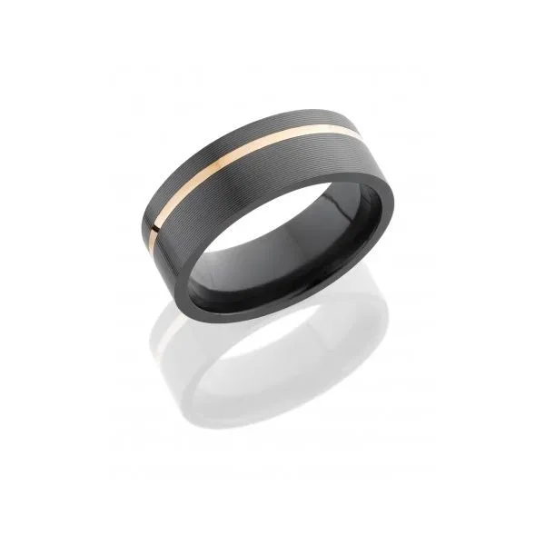 Lashbrook Men's Zirconium Wedding Band with Rounded Edges, 8mm, with 1mm 14K Rose Gold Inlay and Unique Grooves Chipper's Jewelry Bonney Lake, WA