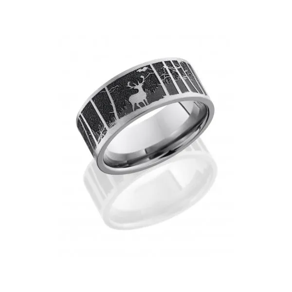 Titanium Lasered Mountain Elk Scene Flat Band Chipper's Jewelry Bonney Lake, WA