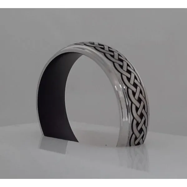 Domed Stepped Down Edges Cobalt Chrome Band with Laser Carved Celtic Pattern Image 2 Chipper's Jewelry Bonney Lake, WA