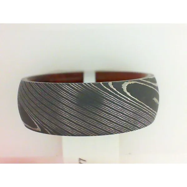 Damascus Band with Thuya Burl Wood Sleeve Chipper's Jewelry Bonney Lake, WA