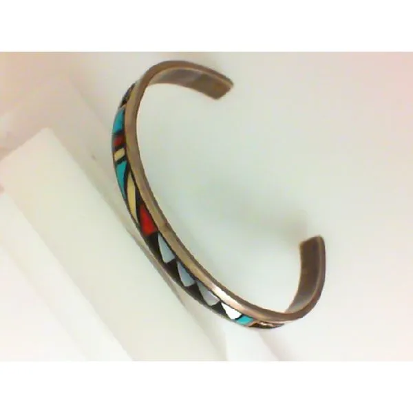 Turquoise, Blood Red Coral, Mother of Pearl and Jet Handmade Inlay Sterling Silver Native American Bracelet Chipper's Jewelry Bonney Lake, WA