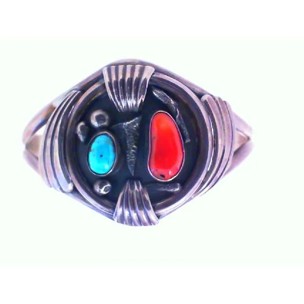 Genuine Turquoise & Blood Red Coral Sterling Silver Native American Bracelet Chipper's Jewelry Bonney Lake, WA