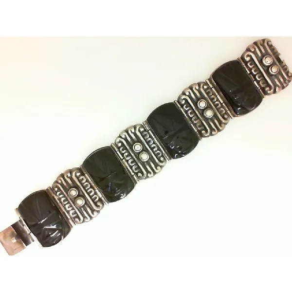 925 Sterling Silver Carved Obsidian Bracelet Chipper's Jewelry Bonney Lake, WA