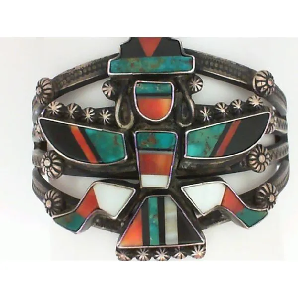 Sterling Silver Turquoise, Coral, Onyx and Mother of Pearl Bracelet Image 2 Chipper's Jewelry Bonney Lake, WA