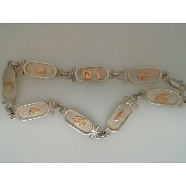Sterling Silver Ankle Bracelet with 18KY w/ Egyptian Glyphs Chipper's Jewelry Bonney Lake, WA
