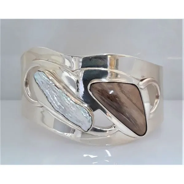 Sterling Silver Cuff Bracelet with Pearl Inlay Chipper's Jewelry Bonney Lake, WA