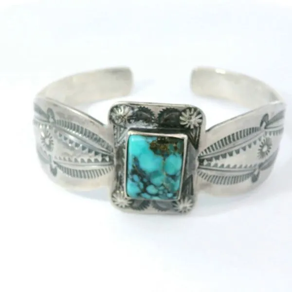 Coin Silver Turquoise Cuff Bracelet Chipper's Jewelry Bonney Lake, WA