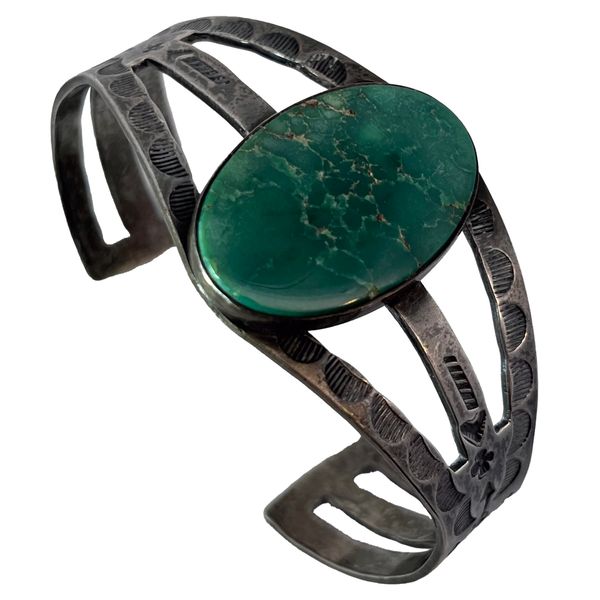 Vintage Sterling Silver 1940's Turquoise Cuff Bracelet Navajo Style Image 2 Chipper's Jewelry Bonney Lake, WA