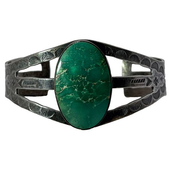 Vintage Sterling Silver 1940's Turquoise Cuff Bracelet Navajo Style Chipper's Jewelry Bonney Lake, WA