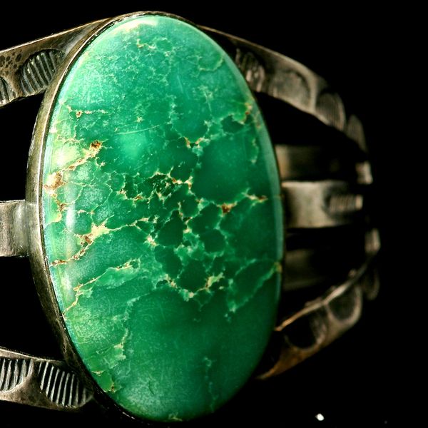 Vintage Sterling Silver 1940's Turquoise Cuff Bracelet Navajo Style Chipper's Jewelry Bonney Lake, WA