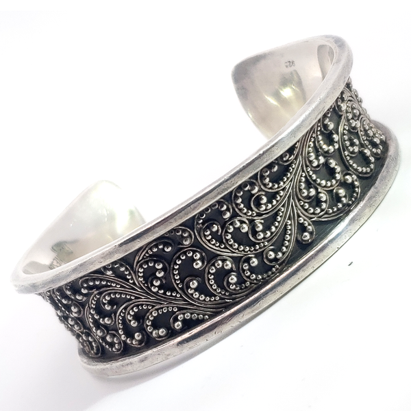 Vintage Sterling Silver Ornate Scroll Cuff Bracelet, 7.5