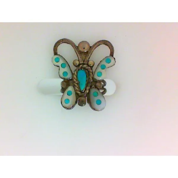 Turquoise and Mother of Pearl Native American Butterfly Inlay Sterling Silver Ring Chipper's Jewelry Bonney Lake, WA