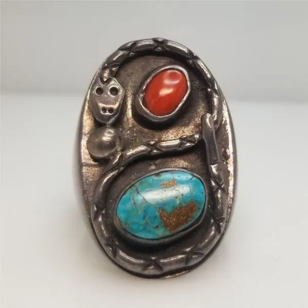 Native American Snake Coral/Turquoise Ring Chipper's Jewelry Bonney Lake, WA