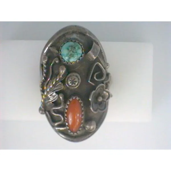 Native American Turquoise & Coral Ring Chipper's Jewelry Bonney Lake, WA