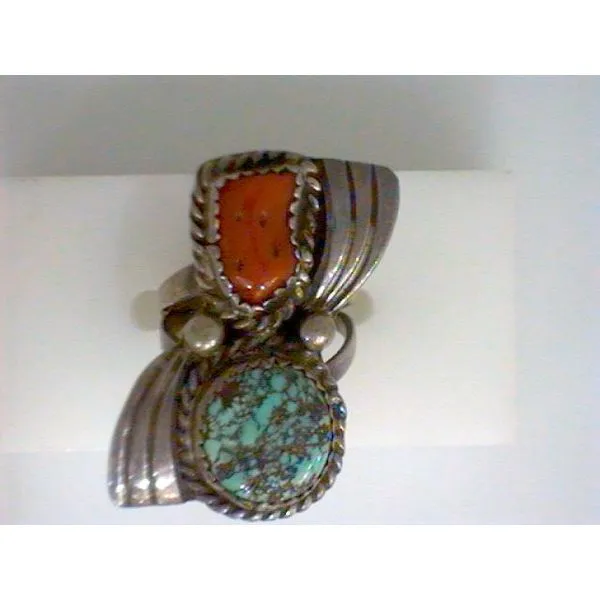 Native American Turquoise & Coral Ring Chipper's Jewelry Bonney Lake, WA
