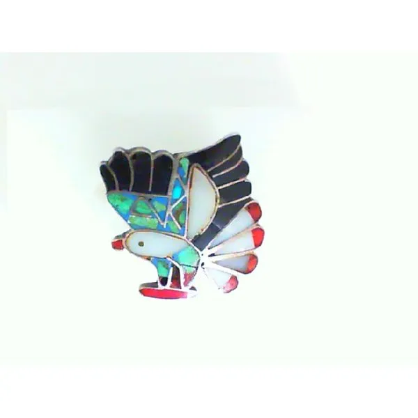 Turquoise, Blood Red Coral, Mother of Pearl and Jet Native American Bird Inlay Sterling Silver Ring Chipper's Jewelry Bonney Lake, WA