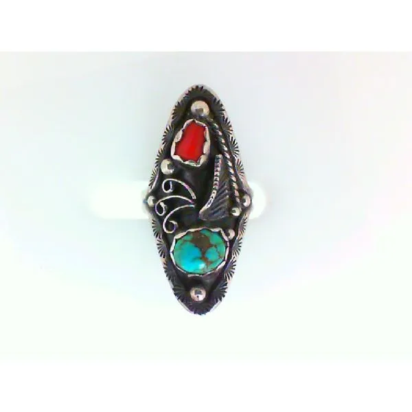 Native American Turquoise and Coral Sterling Silver Ring Chipper's Jewelry Bonney Lake, WA