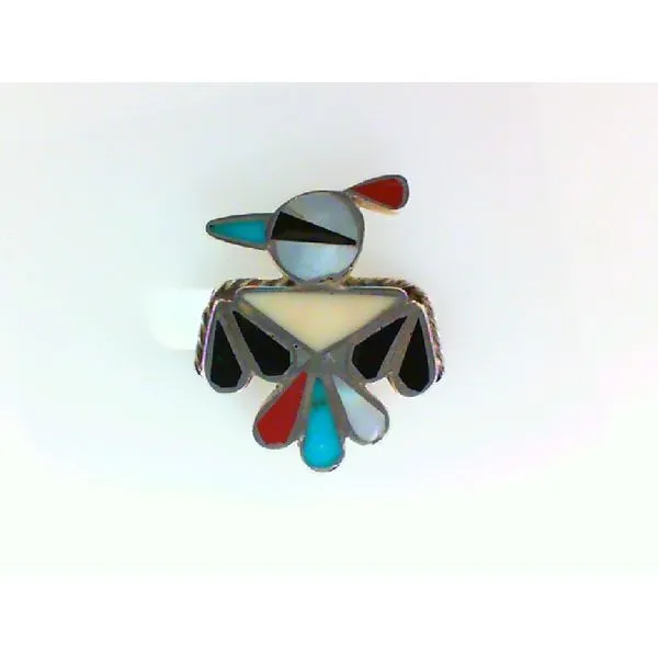 Native American Turquoise, Mother of Pearl, Coral and Jet Inlay Sterling Silver Ring Chipper's Jewelry Bonney Lake, WA