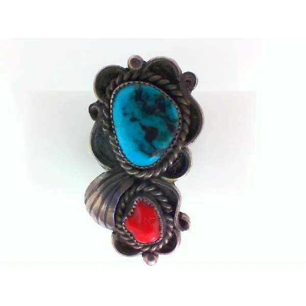 Genuine Turquoise & Coral Sterling Silver Native American Ring Chipper's Jewelry Bonney Lake, WA