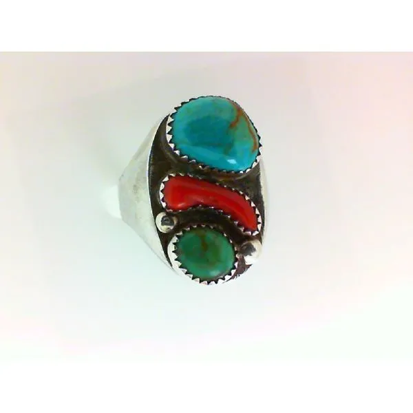 Genuine Turquoise Mountain Turquoise and Blood Red Coral Sterling Silver Ring Chipper's Jewelry Bonney Lake, WA