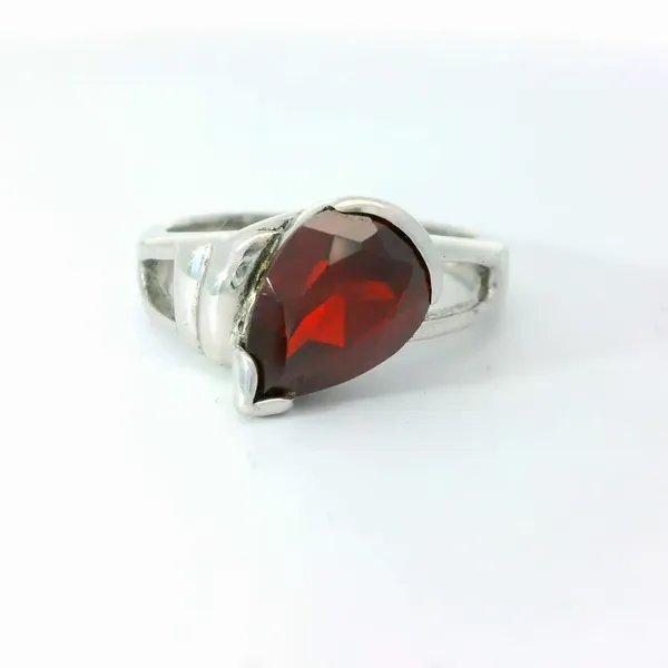 Rhodium Plated Sterling Silver Garnet Ring Chipper's Jewelry Bonney Lake, WA