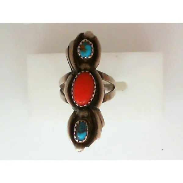 Turquoise & Coral Sterling Silver Ring Chipper's Jewelry Bonney Lake, WA