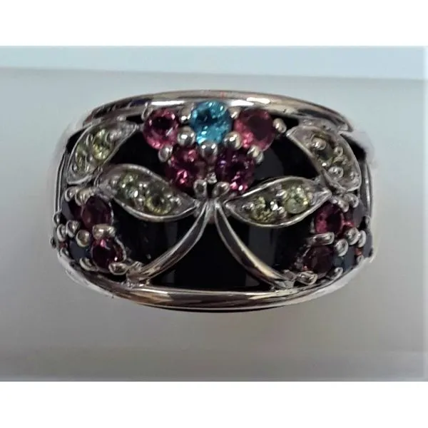 Sterling Silver Ring with Pink, Blue & Green Stones and Flower Bouquet Chipper's Jewelry Bonney Lake, WA