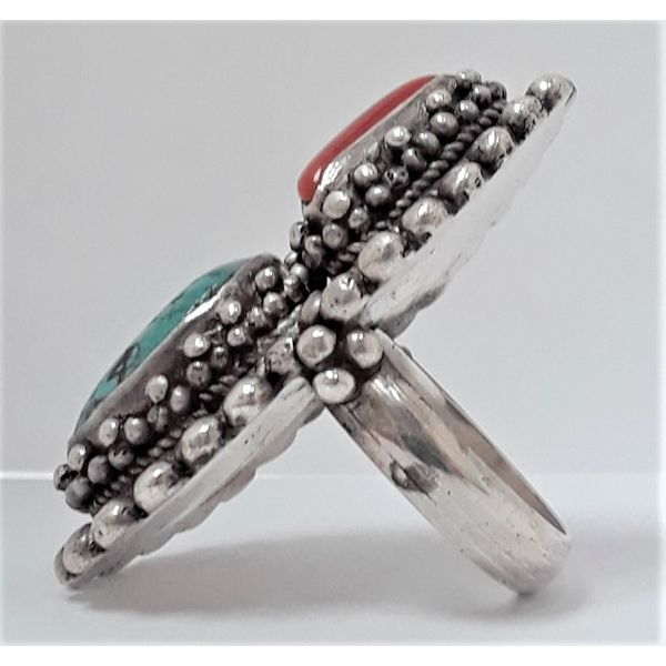 Sterling Silver Turqoise and Coral Ring Image 2 Chipper's Jewelry Bonney Lake, WA