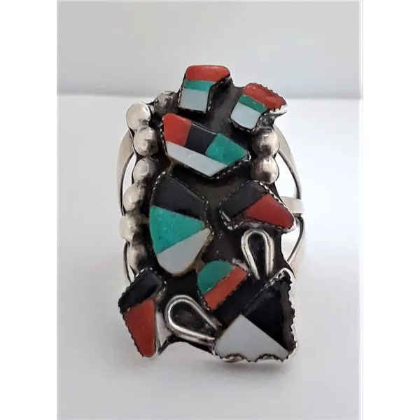 Sterling Silver Ring with MOP, Turquoise and Coral Inlay Chipper's Jewelry Bonney Lake, WA