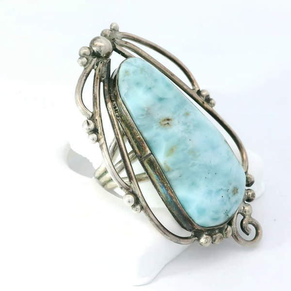 Native American Sterling Silver Larimar Ring Image 2 Chipper's Jewelry Bonney Lake, WA