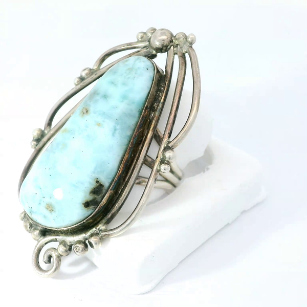 Native American Sterling Silver Larimar Ring Image 3 Chipper's Jewelry Bonney Lake, WA