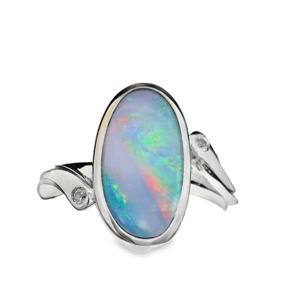 Sterling Silver Opal Diamond Doublet Ring Image 2 Chipper's Jewelry Bonney Lake, WA