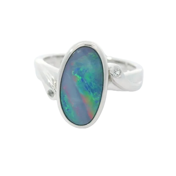 Sterling Silver Opal Diamond Doublet Ring Sz. 7 Chipper's Jewelry Bonney Lake, WA
