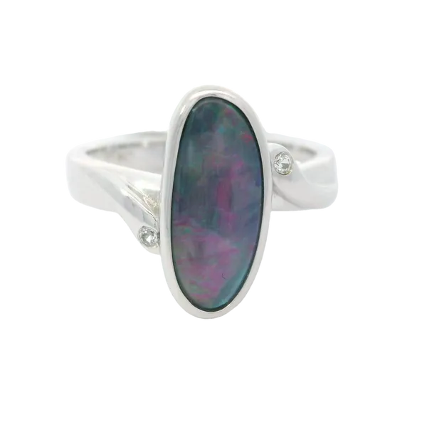 Sterling Silver Opal Doublet Diamond Ring Sz. 7 Chipper's Jewelry Bonney Lake, WA