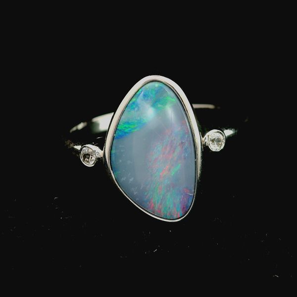 Sterling Silver Opal Doublet Diamond Ring Image 2 Chipper's Jewelry Bonney Lake, WA
