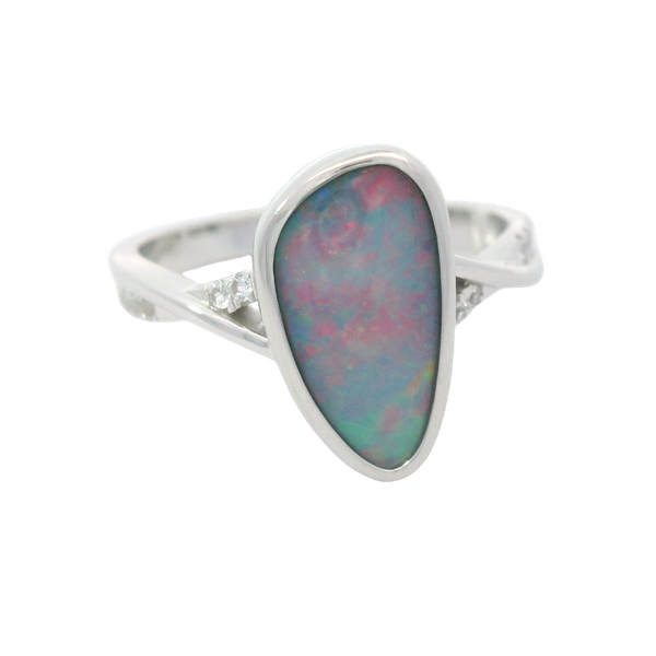 Sterling Silver Opal Doublet Diamond Ring Image 3 Chipper's Jewelry Bonney Lake, WA
