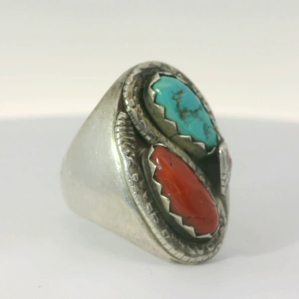 Vintage Snake Turquoise Coral Ring Image 3 Chipper's Jewelry Bonney Lake, WA