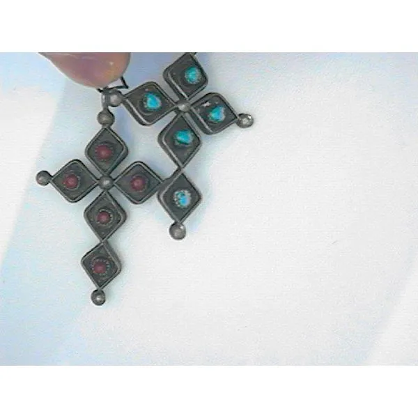 Native American Turquoise/Coral Zuni Reversible Cross Pendant Chipper's Jewelry Bonney Lake, WA