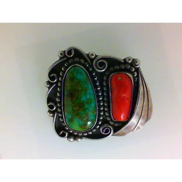 Genuine Pilot Mountain Turquoise and Coral Sterling Silver Native American Pendant Chipper's Jewelry Bonney Lake, WA
