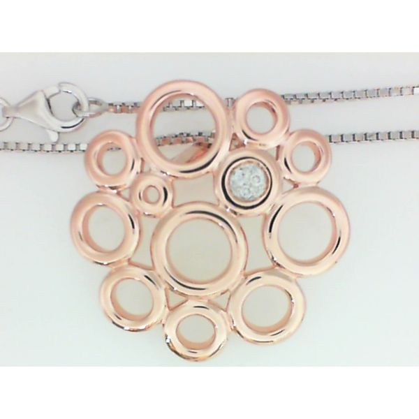 Sterling Silver Rose Colored Pendant with Round Diamond on Adjustable 16-18" Box Chain Chipper's Jewelry Bonney Lake, WA