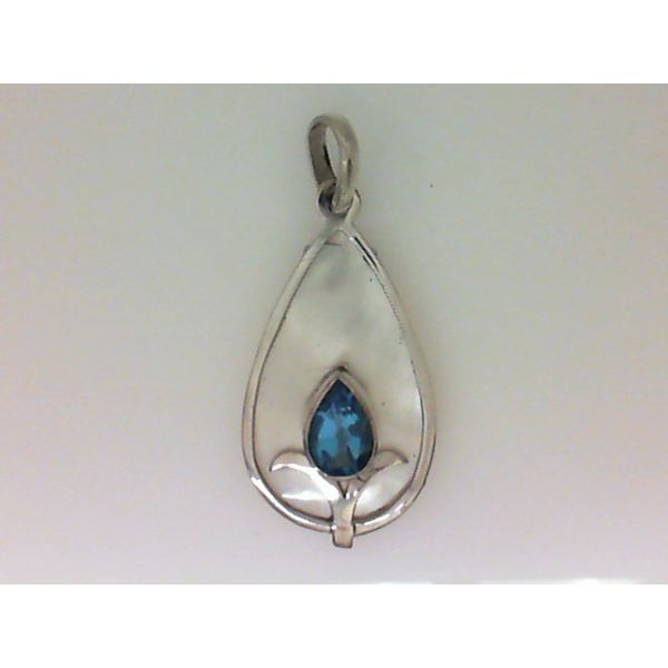 Blue Topaz & Mother of Pearl Pendant with Curb Chain Image 2 Chipper's Jewelry Bonney Lake, WA