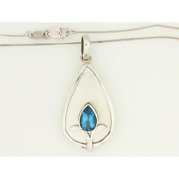 Blue Topaz & Mother of Pearl Pendant with Curb Chain Chipper's Jewelry Bonney Lake, WA